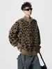 Suéter Cárdigan Retro Americano con Estampado de Leopardo y Cuello Alto para Hombres y Mujeres, Marca de Tendencia Otoño e Invierno, Chaqueta de Punto Holgada Estilo Perezoso para Parejas