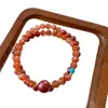 Pulseira de Ágata Vermelha Sul-Americana Natural com Padrões Florais, Pulseira de Cinábrio Areia Imperial de Círculo Duplo, Pulseira Simples de Múltiplos Círculos Estilo Chinês para Mulheres, Presente