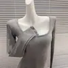 Nuevo Vestido Negro Ajustado de Manga Larga con Cuello Cuadrado, Puro y Sexy, Estilo Kardashian para Mujer