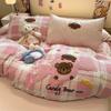 Juego de Cama de Algodón 100% Puro Cepillado Otoño e Invierno Juego de Cuatro Piezas Funda de Edredón Individual Bordada de Algodón 100% Juego de Tres Piezas para Dormitorio