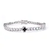 Pulsera de Cadena de Tenis de Plata S925 Europea y Americana Transfronteriza con Moissanita, Trébol de Cuatro Hojas con Goteo de Aceite para Mujeres, Joyería Hip-Hop de Moda, Personalización