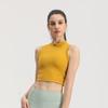 Ropa de Yoga Corta sin Mangas de Verano Europea y Americana Sexy Color Sólido Cuello Redondo Ajustada para Uso Interior Chaleco Deportivo para Mujer
