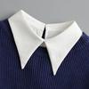 Otoño e Invierno Vacaciones de Primavera Cuello Suéter a Juego para Mujer Suéter Camisa Reductora de Edad Suéter Casual Combinable Cuello Puntiagudo de Mezclilla Cuello Falso