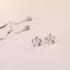 Aretes de botón estilo coreano de moda de flor de durazno chapados en plata 925, largos, colgantes en la parte trasera con forma de onda, con borla de flor de cerezo, aretes de línea para la oreja, joyería para la oreja
