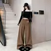 Pantalones de Lana de Pierna Ancha Estilo Old Money Otoño/Invierno 2026 para Mujer Color Café de Cintura Alta con Cinturón Sueltos Adelgazantes Versátiles Casuales Largos