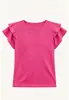 Camiseta de manga corta de color liso para niña, nueva de verano, personalizada para comercio transfronterizo, top con volantes de cuello redondo estilo coreano, camisa versátil de manga corta