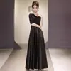 Traje Negro de Actuación Coral para Anfitriona y Director, Banquete de Competencia Escénica Vestido Largo de Noche para Adultos