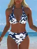Traje de Baño de Dos Piezas Estilo Europeo y Americano Nuevo para Mujer 2027, Bikini Push-Up de Cintura Alta, Atractivo Traje de Baño con Cuello Halter, Traje de Baño de Tres Puntos