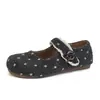 Zapatos Mary Jane de lana de lunares para mujer, nueva colección otoño/invierno 2026, suela blanda, diseño de una sola tira, zapatos planos únicos y elegantes