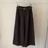 Calça Casual Estilo Old Money Outono Nova Cor Sólida Calça de Perna Larga Feminina Caimento Emagrecedor Perna Reta Comprimento no Chão Calça Casual para Conjunto