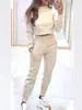 2026 Estación Independiente Transfronteriza Comercio Exterior Europeo y Americano Nuevo Estilo_ Conjunto Casual Deportivo de Manga Larga Ajustado de Cuello Alto para Mujer Otoño e Invierno
