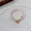 Pulseira Doce Rosa com Contas Feminina Acessível Luxo Design de Nicho High-End Pulseira Coração Pó de Pêssego Novo Estilo 2025