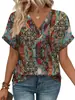 2025 Nuevo Camiseta Casual de Mujer Europea y Americana Rayada Multicolor de Manga Corta Top Más Vendido en el Extranjero