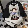 Camiseta Manga Curta Estampa Graffiti Colorida de Letras Patchwork de Cor Contrastante 2025 Novo Estilo de Verão Top Versátil Oversize