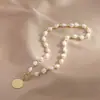 Collar de perlas de agua dulce Perla Barroca cierre de hebilla de ot cadena estilo coreano moneda de oro colgante de personalidad de oro de 14K