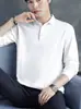 Camisa polo de manga larga para hombre, camiseta de otoño con cuello, top casual de color liso, camisa base de moda moderna