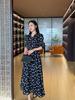 M home Italia lujo ligero! Vestido Midi Vintage Negro y Blanco de Lunares Polo Cuello en V Cintura Ajustada Adelgazante Algodón Tul