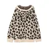 Atacado 2025 Verão Novos Produtos Estilo Europeu e Americano Roupas Femininas Padrão Animal Jacquard Manga Longa Suéter de Tricô 2529