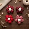 Flor de Bolinhas Vermelhas Enchimento de Algodão Laço Vermelho Acessórios Vermelhos Materiais Acessório de Cabelo Flor Vermelha Laço Vermelho Acessórios DIY