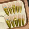 Unhas Vestíveis Gato de Olho Verdes Feitas à Mão, Unhas Vestíveis Longas, Produtos Acabados, Atacado, Removíveis, Alta Qualidade, Manicure Clareadora
