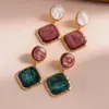 Pendientes Redondos de Diamante de Resina Transfronterizos Europeos y Americanos Estilo Retro Pintura al Óleo Pendientes de Botón de Nicho de Alta Gama Personalidad Moda para Orejas
