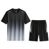 Calça Social Cinco Pontos com Toque Gelado Masculina Solta Estilo Coreano Calça Casual de Hong Kong Conjunto de Camiseta Manga Curta Jovem Conjunto de Duas Peças