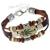 Popular Nuevo Pulsera de Cuero con Combinación de Múltiples Capas de Perlas Hoja de Arce Europea y Americana, Joyería Retro Artística al por Mayor