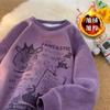 Moletom com Gola Redonda e Forro de Lã para Homens 2026 Primavera e Outono Marca da Moda Camiseta de Manga Longa Retro Americano Caimento Solto Jaqueta de Inverno Jovem