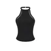 Top Camisola Único y Espectacular para Mujer con Parche de Malla, Cuello Halter y Almohadillas de Sujetador Incorporadas