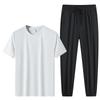Conjunto de Manga Curta de Seda de Gelo Masculino Verão Novo Camiseta Calças Conjunto de Duas Peças Simples Esportivo Casual para Pai