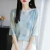 2026 Verano Estampado de Papel Japonés Manga Corta para Mujer Corte Holgado Adelgazante Transpirable Agradable a la Piel Diseño Único Top de Punto para el Trabajo