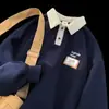 Moletom Waffle para Homens, Tendência de Outono, Caimento Solto, Retro Japonês Casual, Manga Longa, Camisa Polo