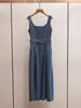 Vestido de Mezclilla Largo con Forma de Paraguas sin Espalda, Cinturón en la Cintura, Moda Casual Versátil de Verano, Línea A