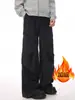Calça de Estilo Original com Forro de Lã, Semi-Elástica, Bainha Tridimensional, Nova Tendência Harajuku Literária e Artística, Unissex, Estilosa, Casual, Simples