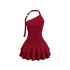2026 Moda transfronteriza europea y americana color liso un hombro cuello halter cintura entallada vestido plisado versátil vestido sin hombros