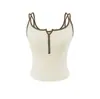 Camisola Amarilla Dopamina con Medio Botón para Mujer con Tirantes Dobles de Color Contrastante, Corte Ajustado, Favorecedora, Estilo Chica Caliente, Se Puede Usar por Fuera