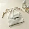 Bolsa fina y transpirable de algodón con cordón para guardar joyas, anillos, collares y pulseras, bolsa pequeña de algodón-lino de bambú hecha a medida