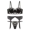 Lencería Sexy de Encaje de Venta Caliente Europea y Americana para Mujeres, Malla Fina, Minimiza Bustos Grandes, Recoge los Lados del Pecho, Previene la Flacidez, Conjunto de Sujetador de Tres Piezas