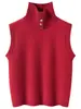 Suéter de punto sin mangas de cuello alto casual de cachemira para mujer, chaleco de punto versátil para capas, suéter simple