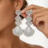 Nuevos pendientes exagerados de moda transfronterizos europeos y americanos estilo océano con conchas, multicapa, con un toque metálico de alta gama nicho