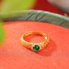 Yuebao Jewelry S925 Prata Esterlina Banhado A Ouro Esmeralda Vintage Luz Luxo Moda Tang Grama Padrão Anel de Contas Ocas Anel de Prata