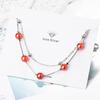 Pulsera Coreana Fresca de Doble Capa de Granate para Mujer Pulsera Elegante de Cristal Rojo