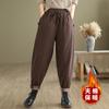 Foto real calça de algodão de inverno retrô cintura elástica fina calça Harlan quente grossa calça casual