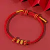 Pulsera tejida a mano con cuentas, Hilo rojo para el año de nacimiento, Producto semiacabado para ensartar cuentas, Cuentas de transferencia doradas, Pulsera DIY para mujer