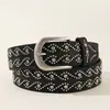 Cinturón de Cuero con Remaches para Mujer, Cinturón Retro Versátil con Hebilla de Pin, Punk de Moda Tachonado con Pedrería, Cinturón Negro para Mujer Europeo y Americano