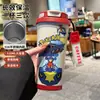 Termo de Pikachu y Gengar de Pokémon, Taza de Agua de Dibujos Animados de Aspecto Elegante con Popote, Botella de Agua Portátil para Estudiantes, Hombres y Mujeres