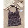 Top de tirantes floral acolchado American Spicy Girl Pure Desire para mujer, verano, ajuste ceñido, estilo universitario, favorecedor de la figura, top versátil