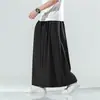 Pantalones Hanfu Antiguos para Hombre Verano Delgados Seda de Hielo Casual Pantalones Cortos Estilo Chino Estampados Costuras Colgante Pantalones