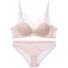 Conjunto de lencería sexy de encaje fino francés para mujer, deseo puro, hace que los pechos pequeños se vean más grandes, push-up, conjunto de sujetador sin aros
