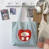 Nova Bolsa Tote de Ombro Versátil Grande Capacidade com Estampa Xadrez Azul e Branco 2026 Ilustração Fofa de Desenho Animado para o Trabalho e Passeios